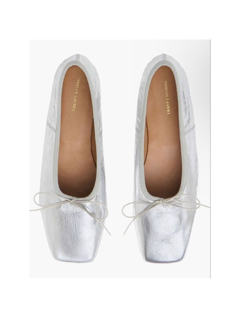 NWT Mansur Gavriel Silver Square Toe Ballerina Flats 37/7 - Picture 1 of 9